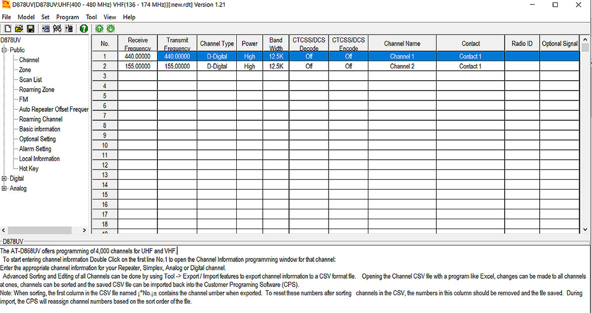 CPS programma v. 1.21 voor AnyTone D878UV