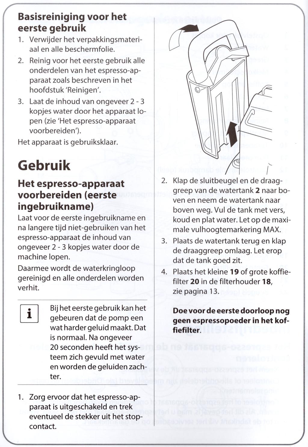 Inbedrijfstelling espresso koffiezet